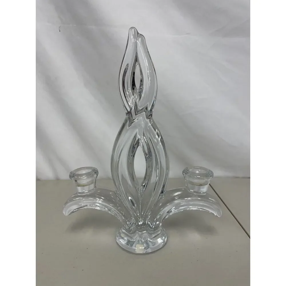 Vannes Crystal France Art Wings Centerpiece & Double Candlestick Holder Set of 3